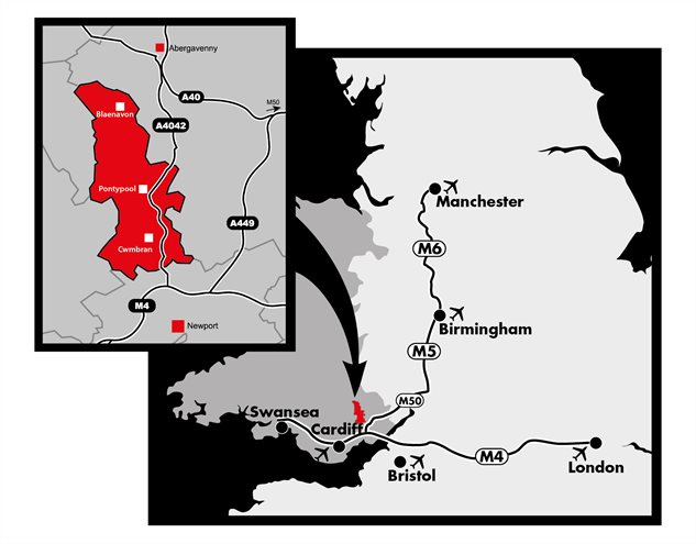 Map showing location of Torfaen in Wales