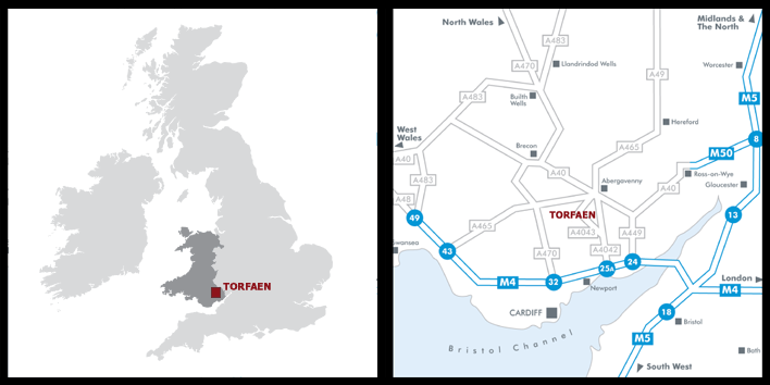 Map showing location of Torfaen